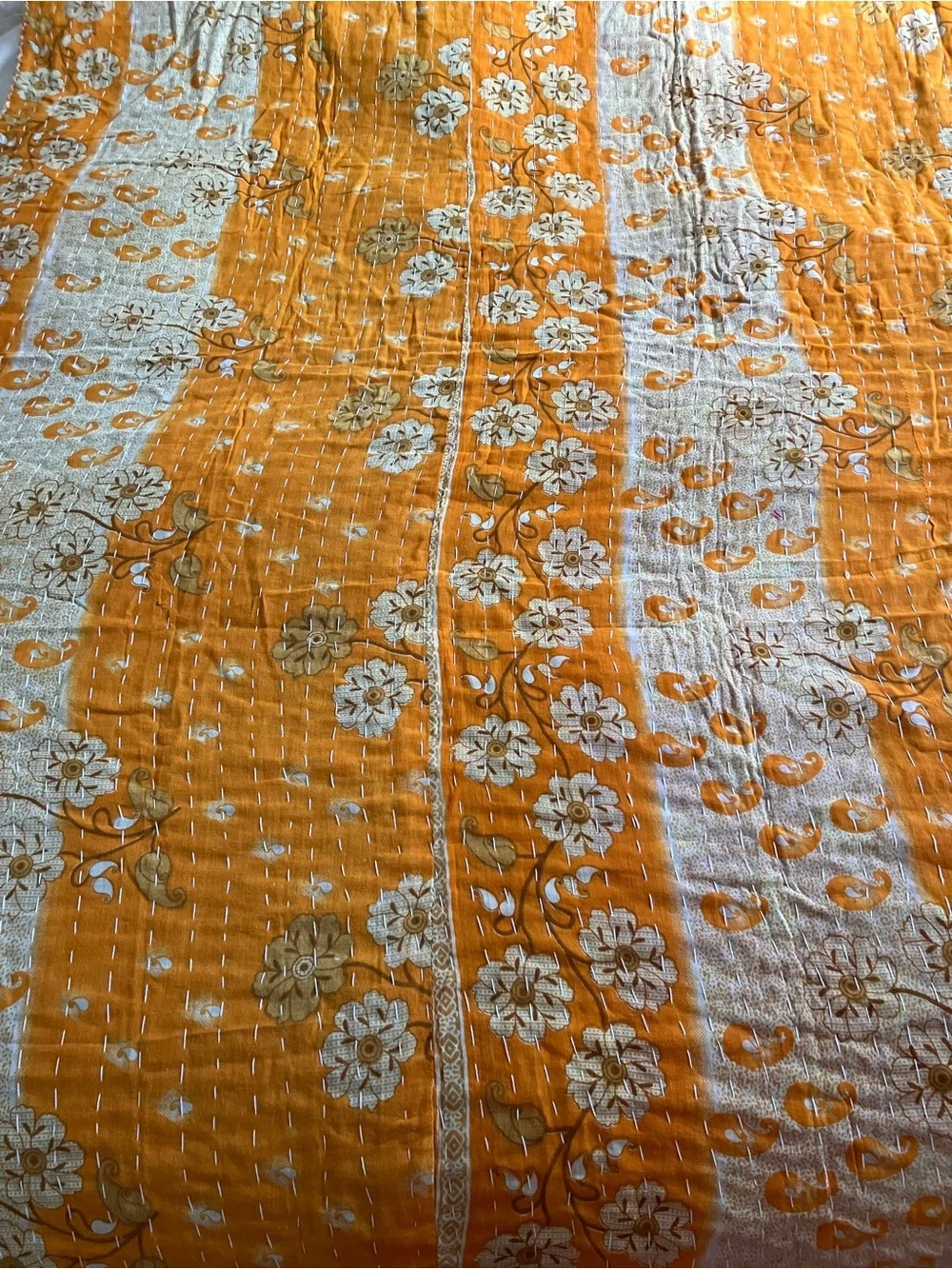 Orange Floral Kantha Quilt Throw - Home Bedding